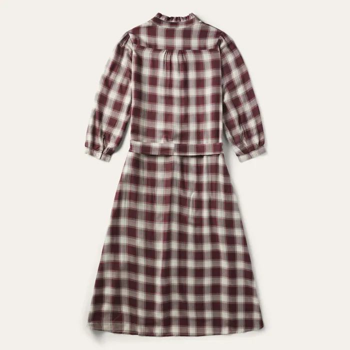 Stetson Shirt Dresses Women Gaucho Plaid Prairie Shirt Dress Wine