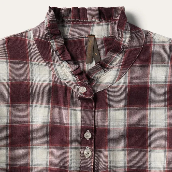 Stetson Shirt Dresses Women Gaucho Plaid Prairie Shirt Dress Wine