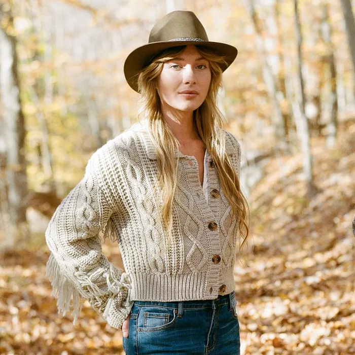 Stetson Sweaters Women Cream Fringed Cardigan Tan
