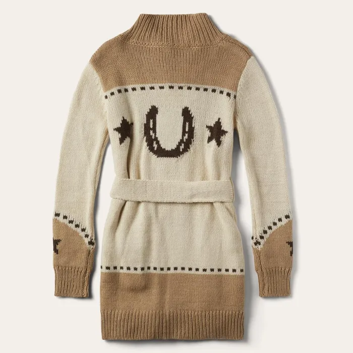 Stetson Sweaters Women Horseshoe and Star Belted Cardigan White