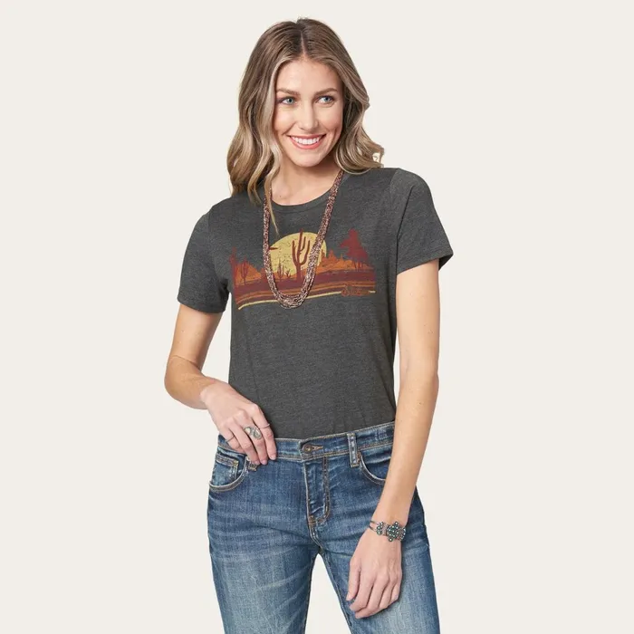 Stetson Tees Women Riding Into The Sunset Graphic Tee Grey