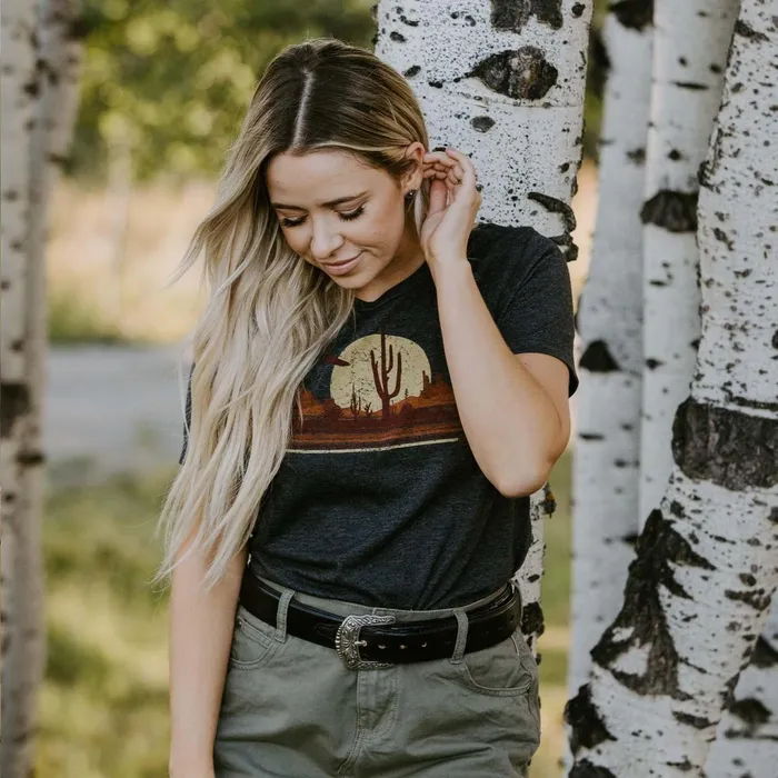 Stetson Tees Women Riding Into The Sunset Graphic Tee Grey