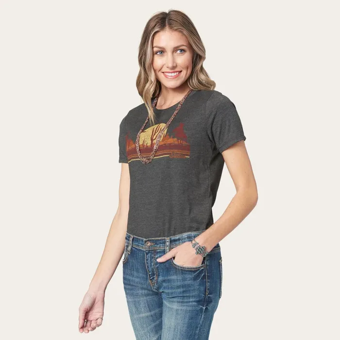 Stetson Tees Women Riding Into The Sunset Graphic Tee Grey