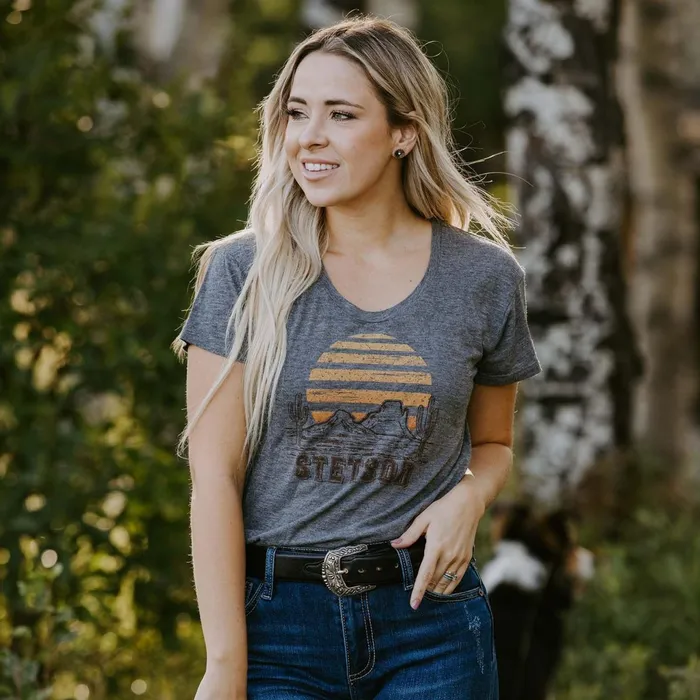 Stetson Tees Women Sunset Graphic Tee Grey