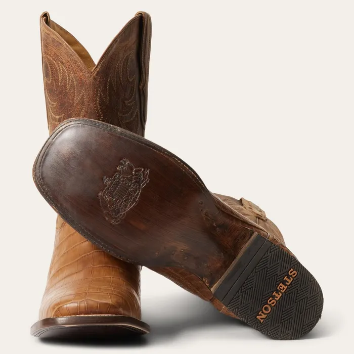 Stetson Western Men Aces Alligator Boots Brown
