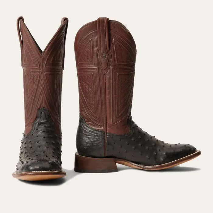 Stetson Western Men Dillon Ostrich Boots Black