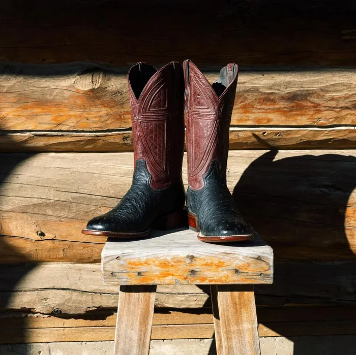 Stetson Western Men Dillon Ostrich Boots Black