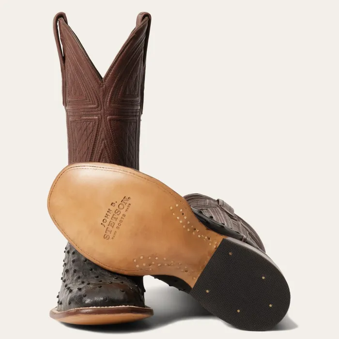 Stetson Western Men Dillon Ostrich Boots Black