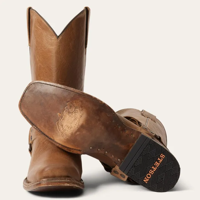 Stetson Western Men Heritage Harness Boots Burnished Tan
