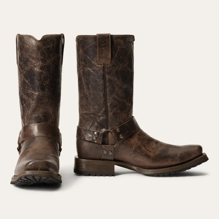 Stetson Western Men Heritage Harness Boots Waxed Dark Brown