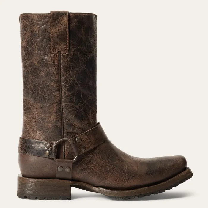 Stetson Western Men Heritage Harness Boots Waxed Dark Brown