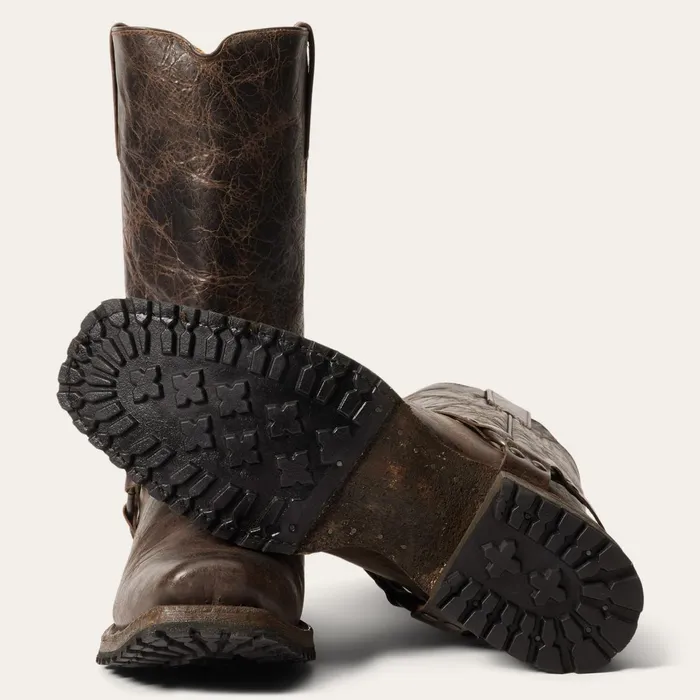 Stetson Western Men Heritage Harness Boots Waxed Dark Brown