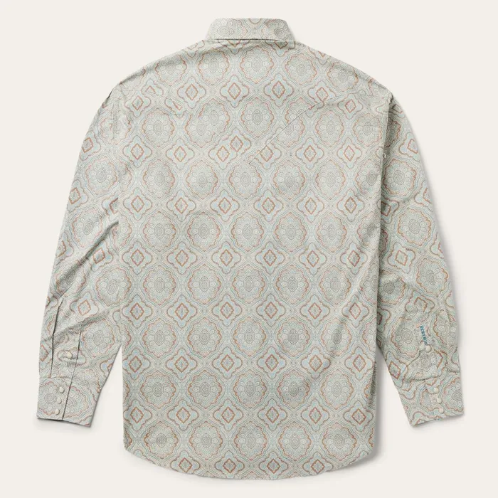 Stetson Western Shirts Men Aqua Paisley Print Western Shirt Green