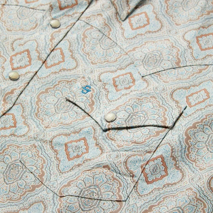 Stetson Western Shirts Men Aqua Paisley Print Western Shirt Green