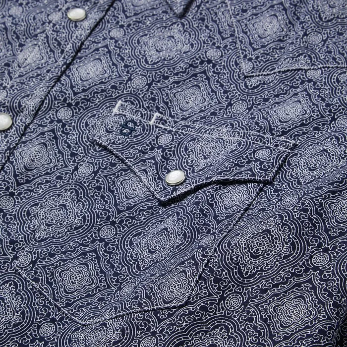 Stetson Western Shirts Men Blue Medallion Print Western Shirt Blue