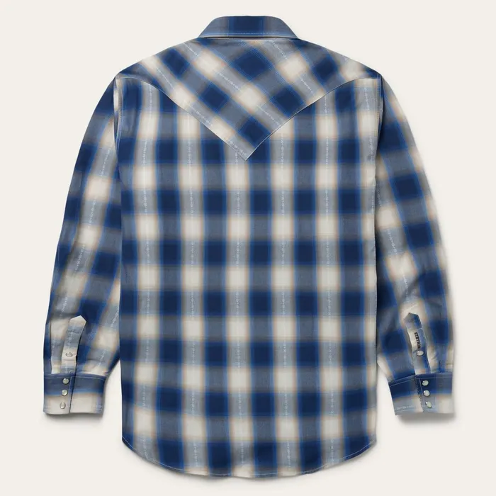 Stetson Western Shirts Men Blue Ombre Plaid Western Shirt Blue