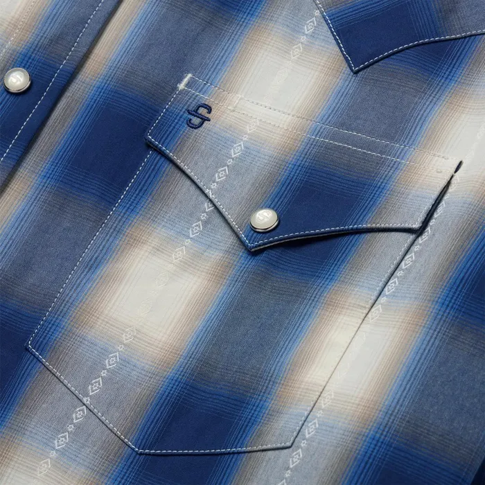 Stetson Western Shirts Men Blue Ombre Plaid Western Shirt Blue