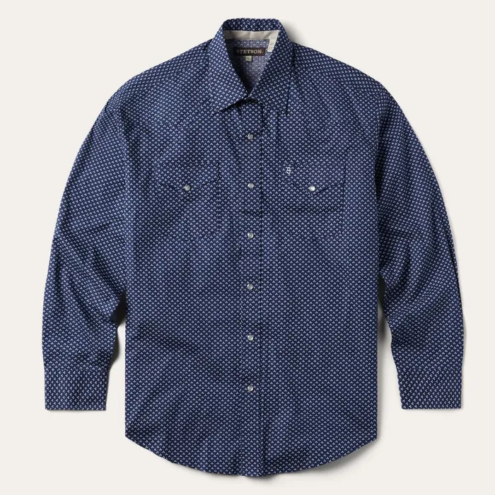 Stetson Western Shirts Men Blue Polaris Geo Print Western Shirt Blue