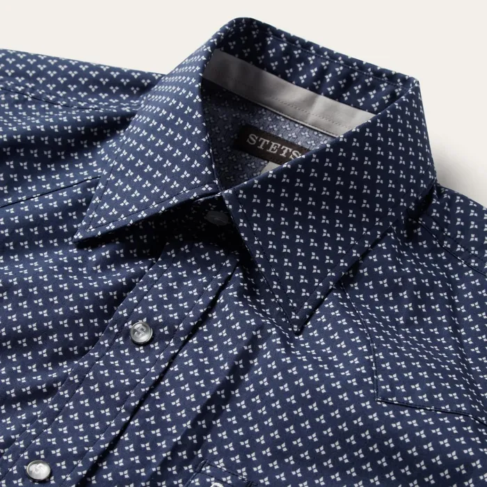 Stetson Western Shirts Men Blue Polaris Geo Print Western Shirt Blue