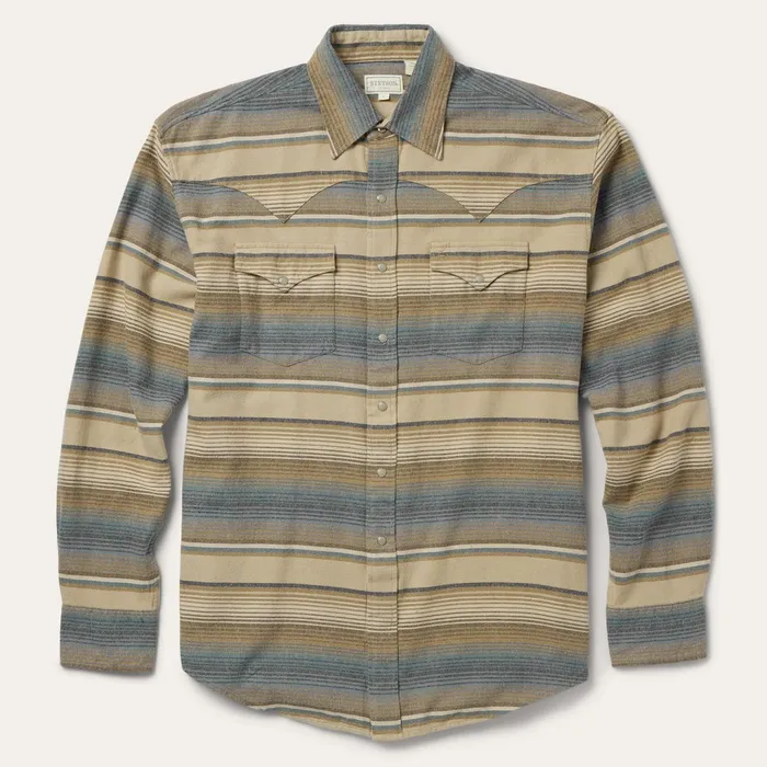 Stetson Western Shirts Men Blue Stripe Flannel Western Shirt Blue