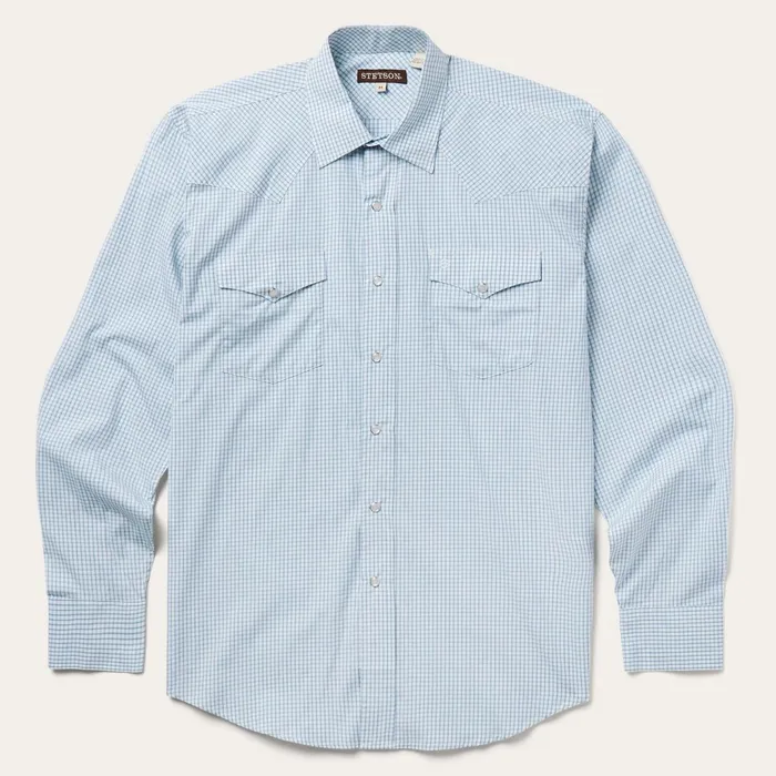 Stetson Western Shirts Men Blue Two Stripe Check Western Shirt Blue
