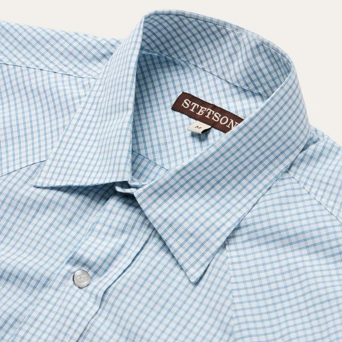 Stetson Western Shirts Men Blue Two Stripe Check Western Shirt Blue
