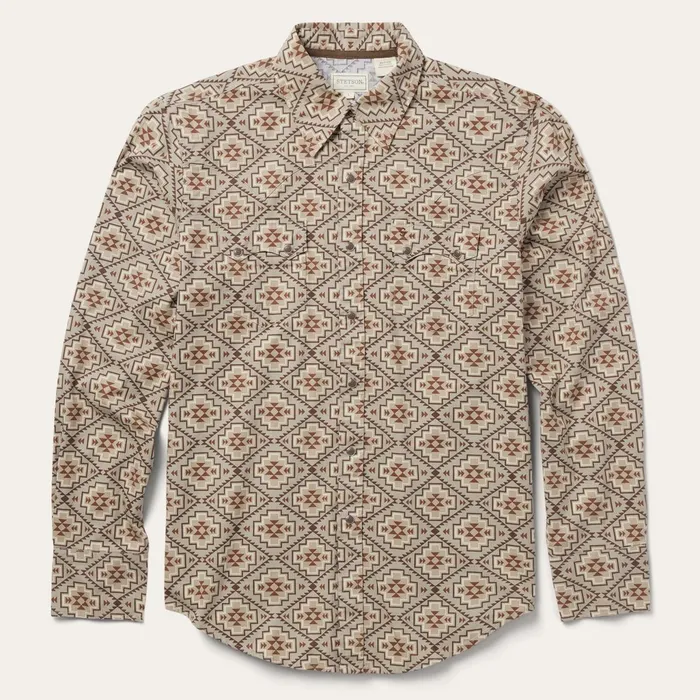 Stetson Western Shirts Men Brown Aztec Poplin Western Shirt Brown