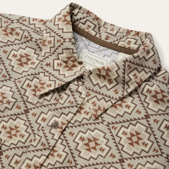Stetson Western Shirts Men Brown Aztec Poplin Western Shirt Brown