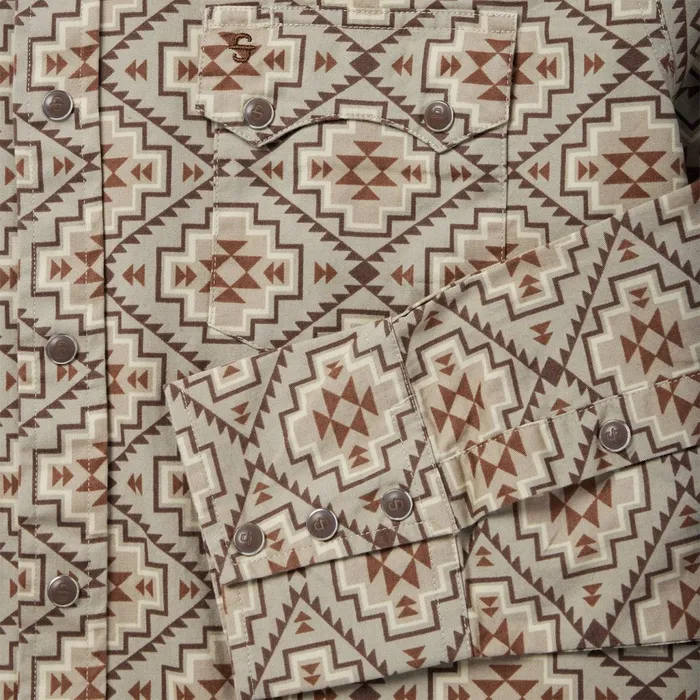 Stetson Western Shirts Men Brown Aztec Poplin Western Shirt Brown