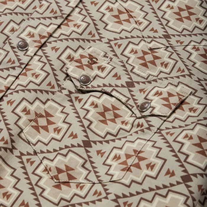 Stetson Western Shirts Men Brown Aztec Poplin Western Shirt Brown