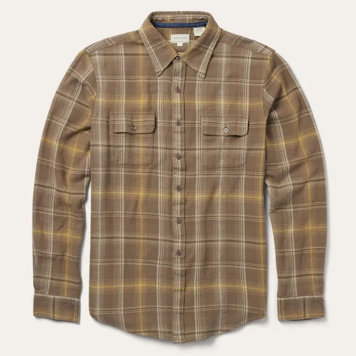 Stetson Western Shirts Men Brown Flannel ButtonFront Shirt Brown