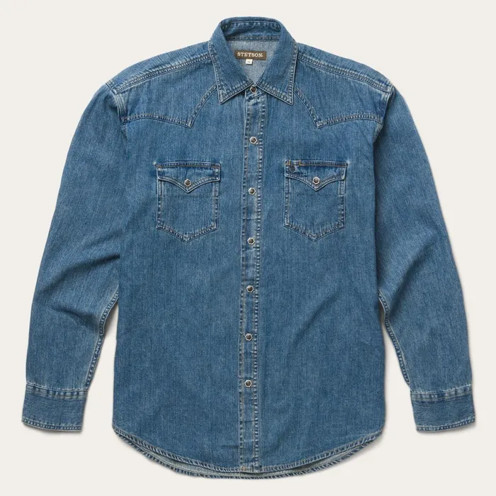 Stetson Western Shirts Men Classic Denim Shirt Blue