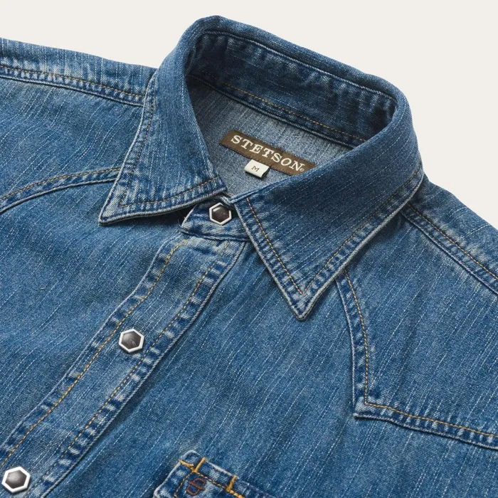 Stetson Western Shirts Men Classic Denim Shirt Blue