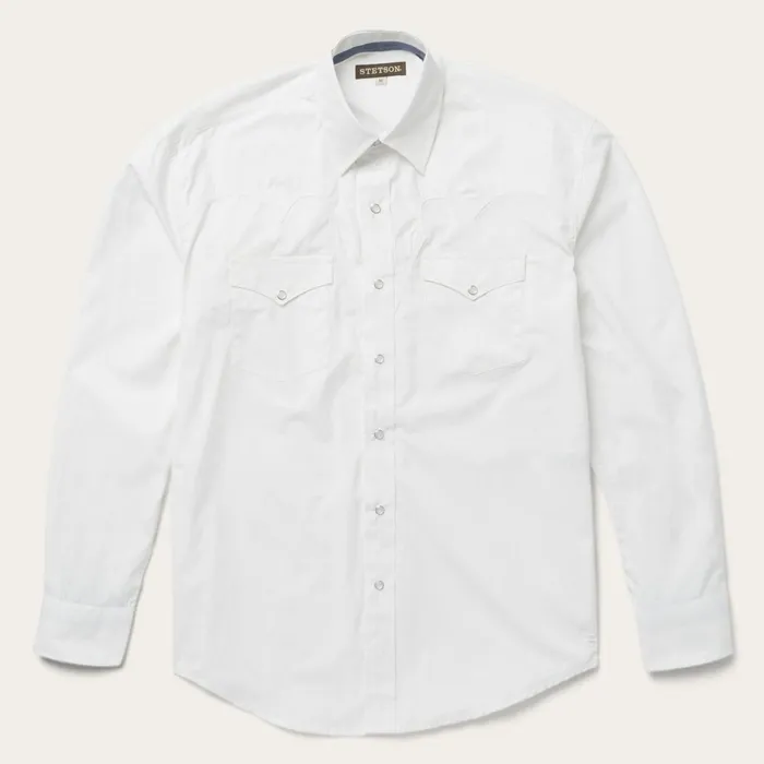 Stetson Western Shirts Men Classic Solid Snap Poplin Shirt In Optic White White