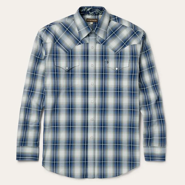 Stetson Western Shirts Men Crystal Plaid Western Shirt Blue