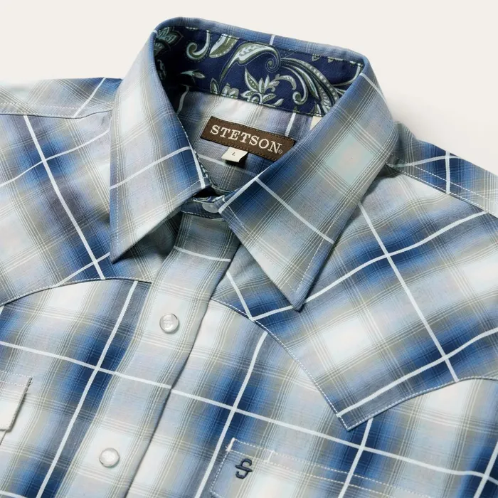 Stetson Western Shirts Men Crystal Plaid Western Shirt Blue