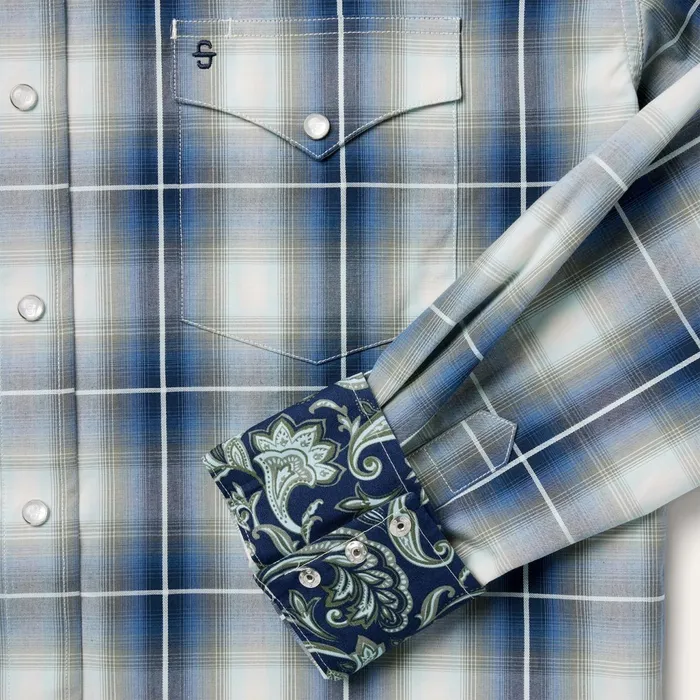 Stetson Western Shirts Men Crystal Plaid Western Shirt Blue