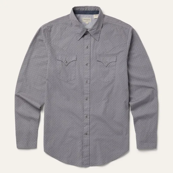 Stetson Western Shirts Men Diamond Print Western Shirt Grey