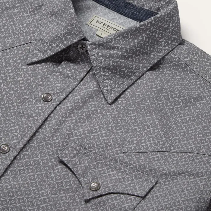 Stetson Western Shirts Men Diamond Print Western Shirt Grey