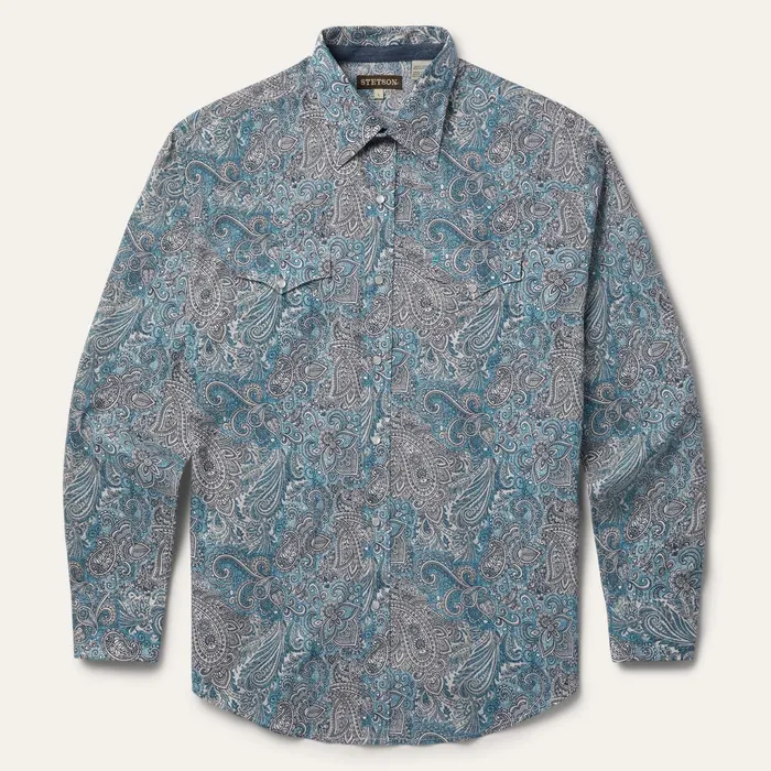 Stetson Western Shirts Men Paisley Western Shirt Green