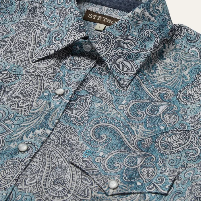 Stetson Western Shirts Men Paisley Western Shirt Green
