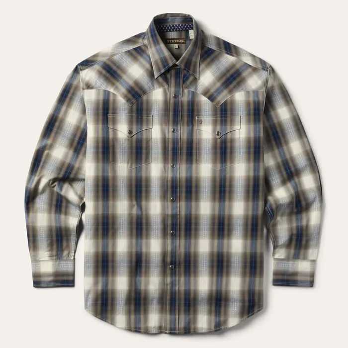 Stetson Western Shirts Men Ranch Plaid Dobby Western Shirt Brown