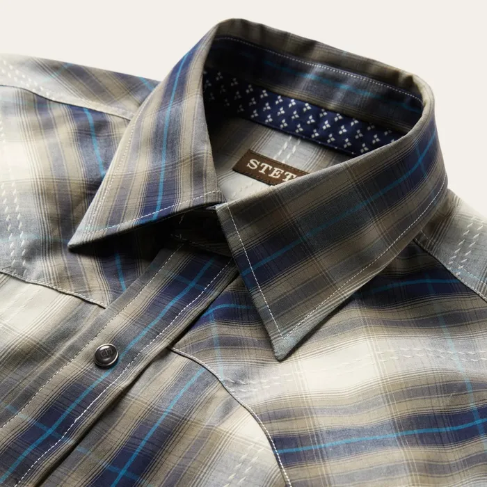 Stetson Western Shirts Men Ranch Plaid Dobby Western Shirt Brown