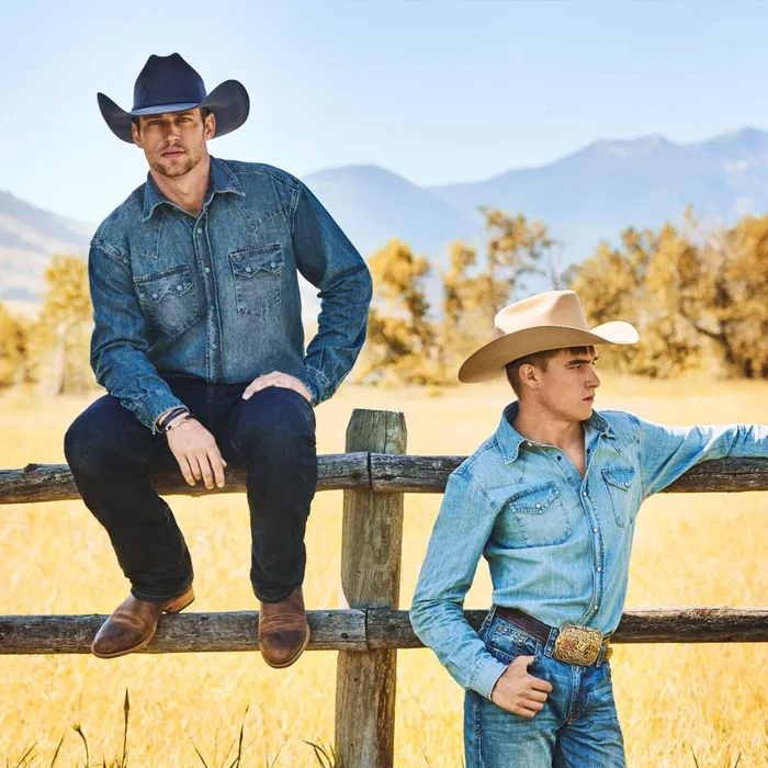 Stetson Western Shirts Men Turquoise Snap Western Denim Shirt Blue