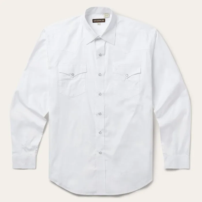 Stetson Western Shirts Men White Pinpoint Oxford Western Shirt White