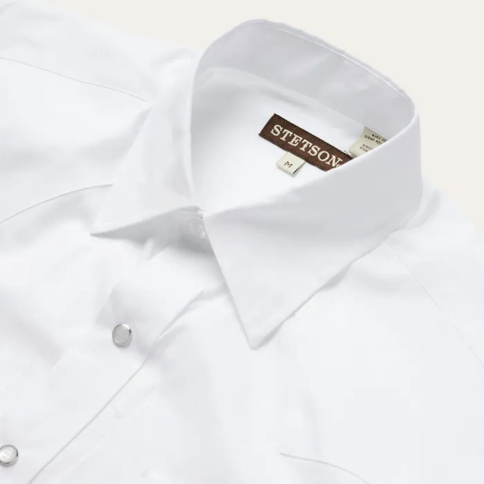 Stetson Western Shirts Men White Pinpoint Oxford Western Shirt White