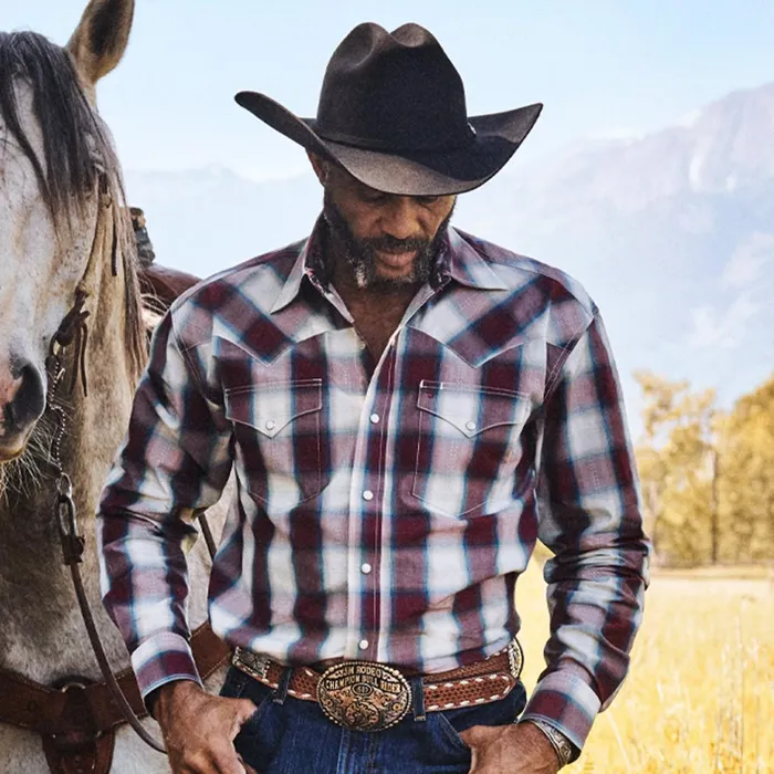 Stetson Western Shirts Men Wine Plaid Shirt Wine