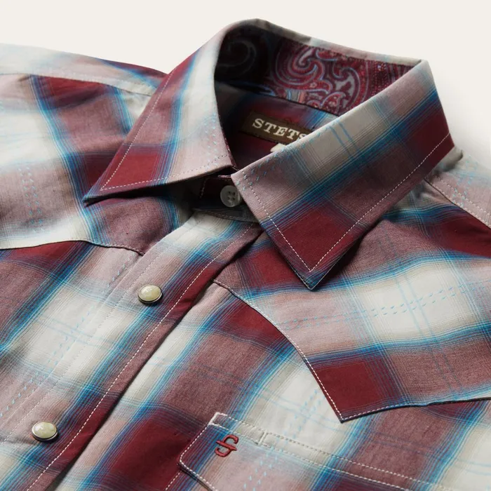 Stetson Western Shirts Men Wine Plaid Shirt Wine