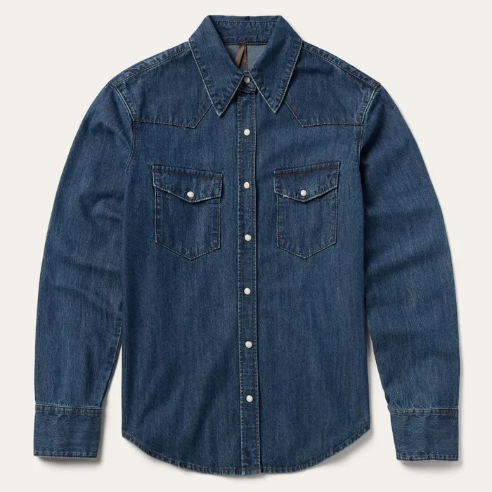 Stetson Western Shirts Women Dark Denim Snap Western Shirt Blue