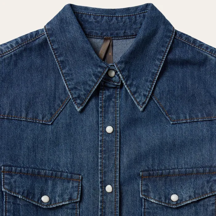 Stetson Western Shirts Women Dark Denim Snap Western Shirt Blue